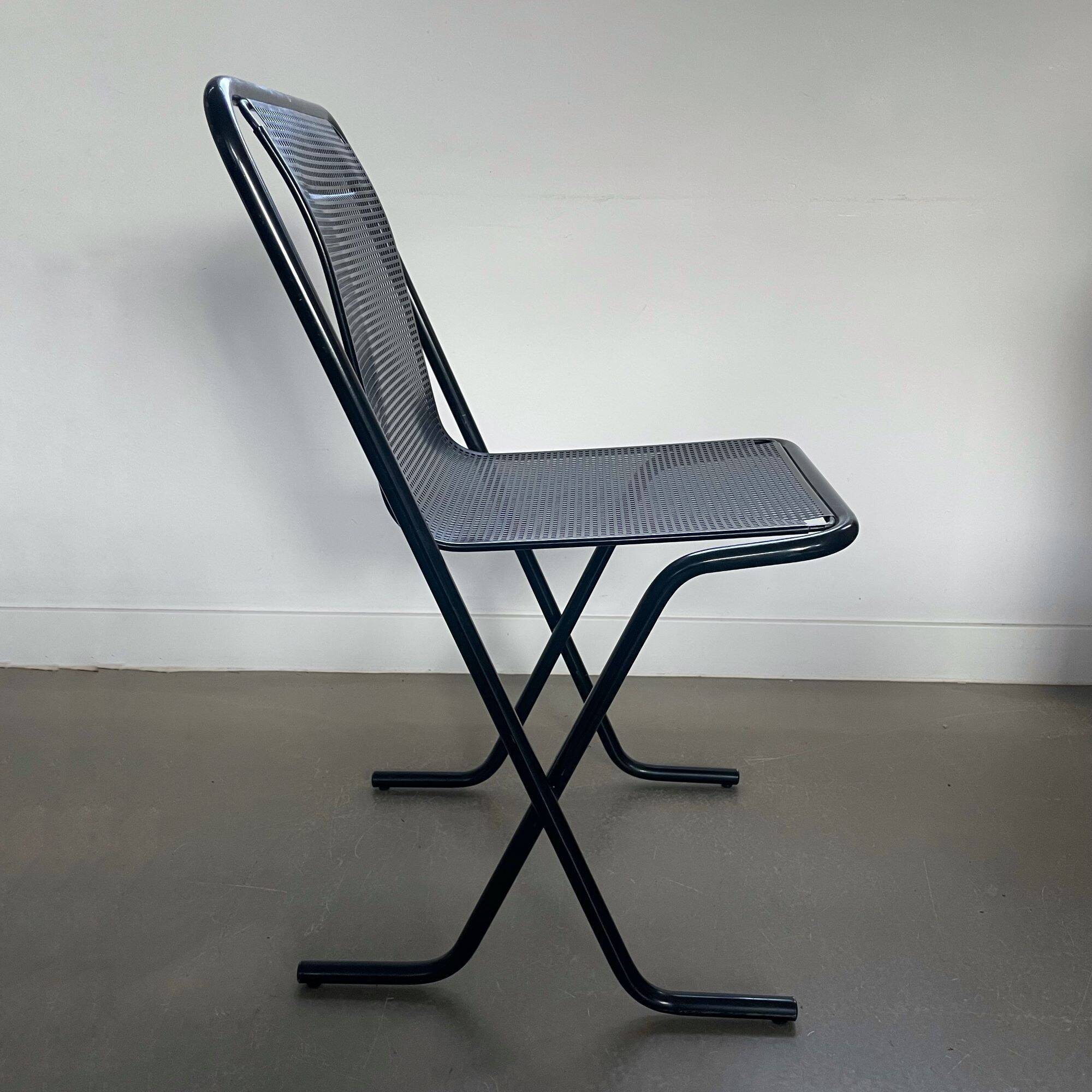 Black metal stacking chairs, Arrben Italy, 80s