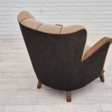 Fauteuil danois en coton marron clair et chêne, 1950