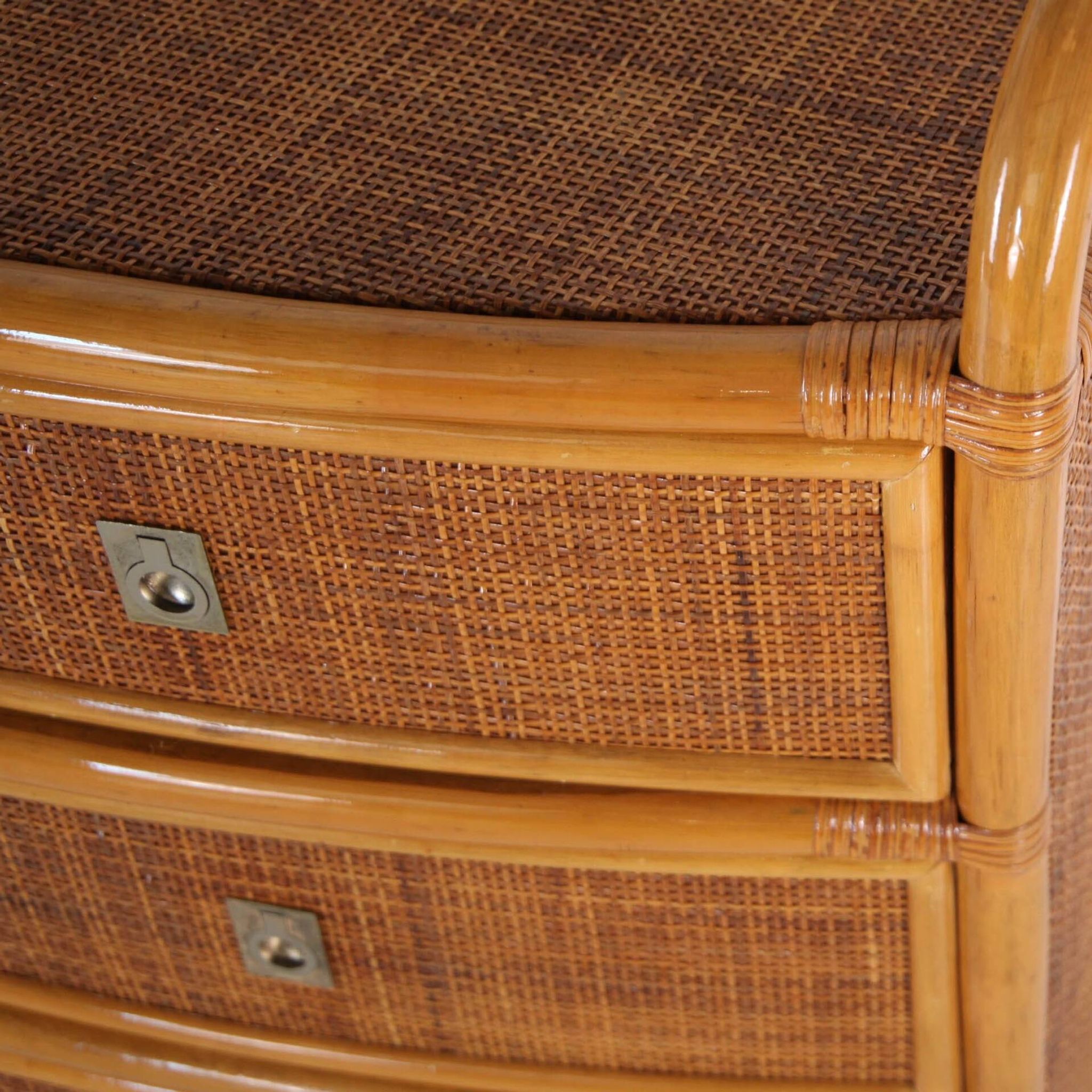 Rattan and brass chest of drawers