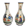 pair of Breton vases signed HB Quimper man and woman has Breton décor no fêles height 25 cm d