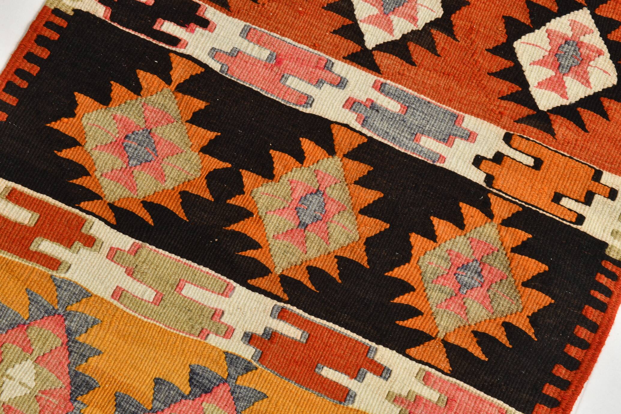 3x10 Boho Style Kilim Runner Rug, Peach Orange Vintage Runner, 73x296 Cm