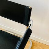 Pair of tubular armchairs in metal and leather Style Marcel Breuer