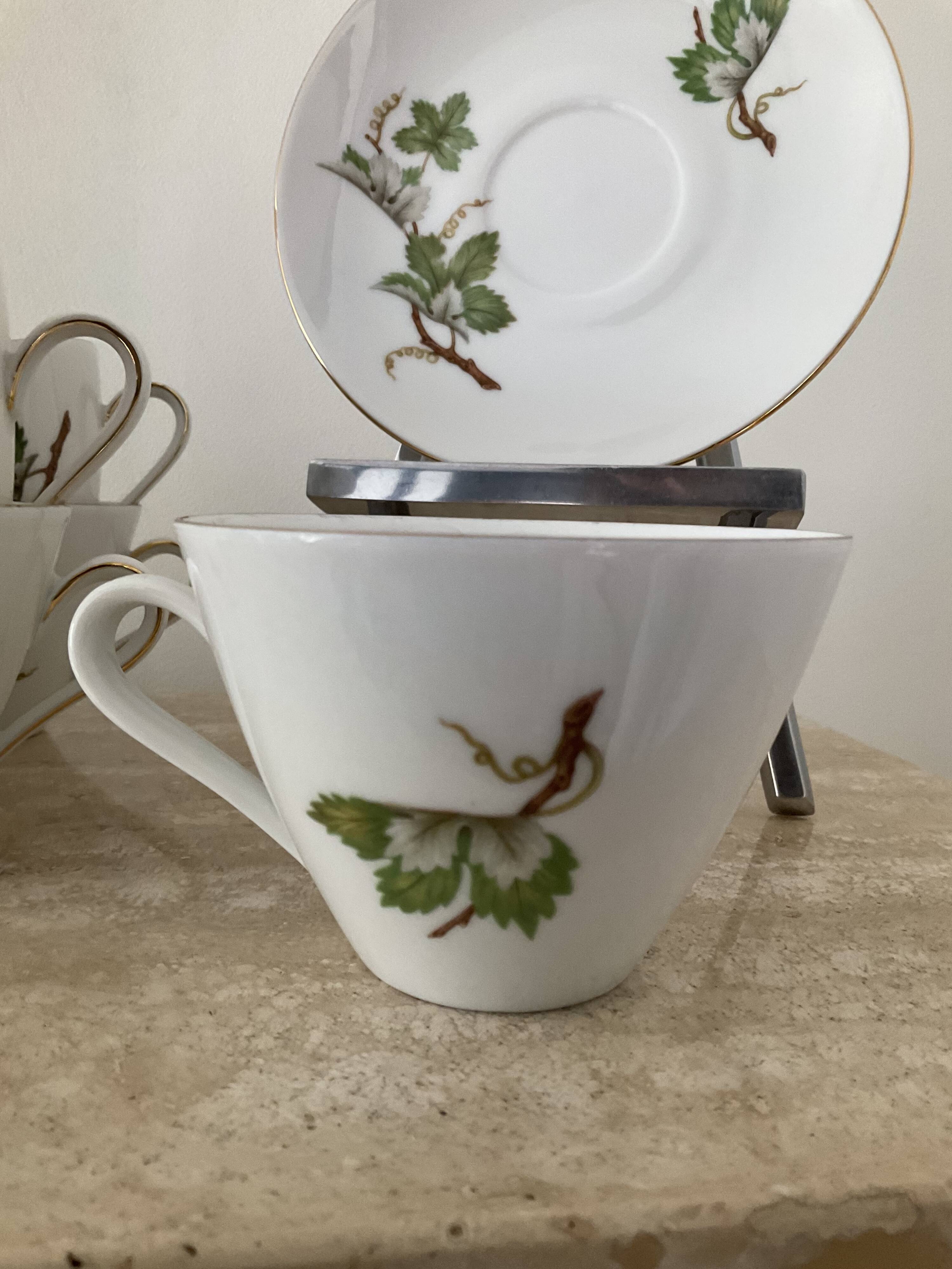 Vintage porcelain herbarium service 6 cups with plates