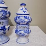 3 Delft style earthenware spice jars or apothecary pots
