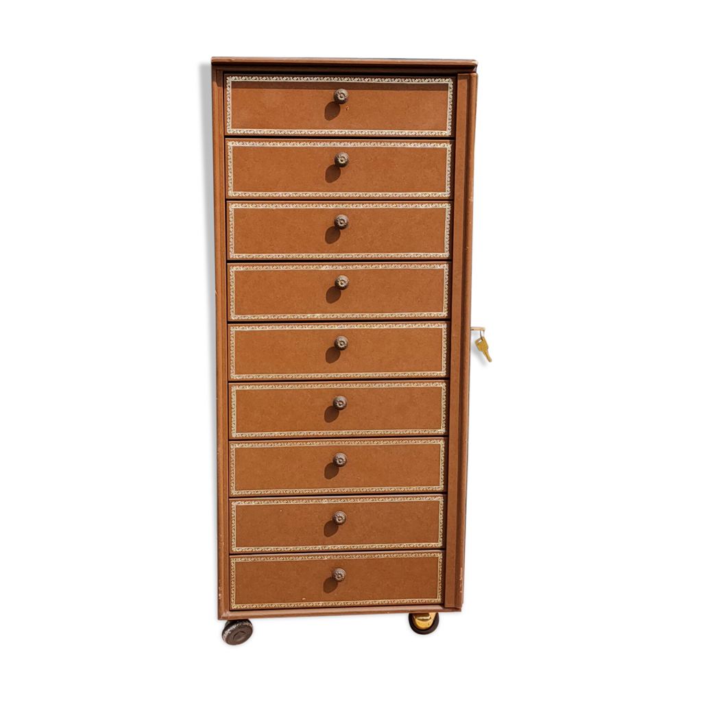 Chalmette cartonnier in damask leather hazelnut France 1980's Selency