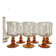 6 small amber-stemmed glasses