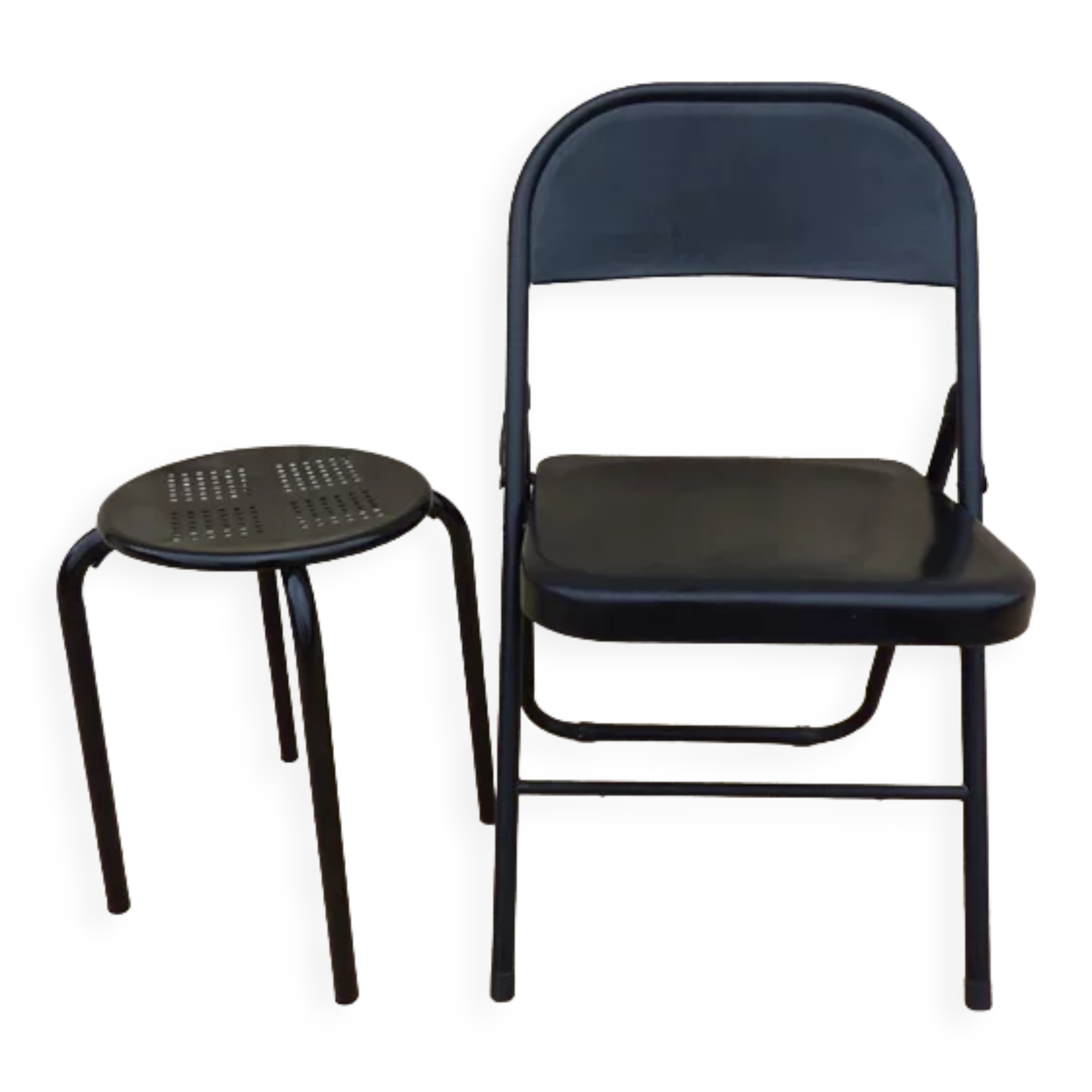 Black metal chair and stool set