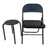 Black metal chair and stool set