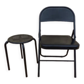 Black metal chair and stool set
