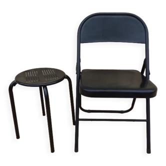 Ensemble chaise et tabouret en métal de couleur noir