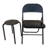 Black metal chair and stool set