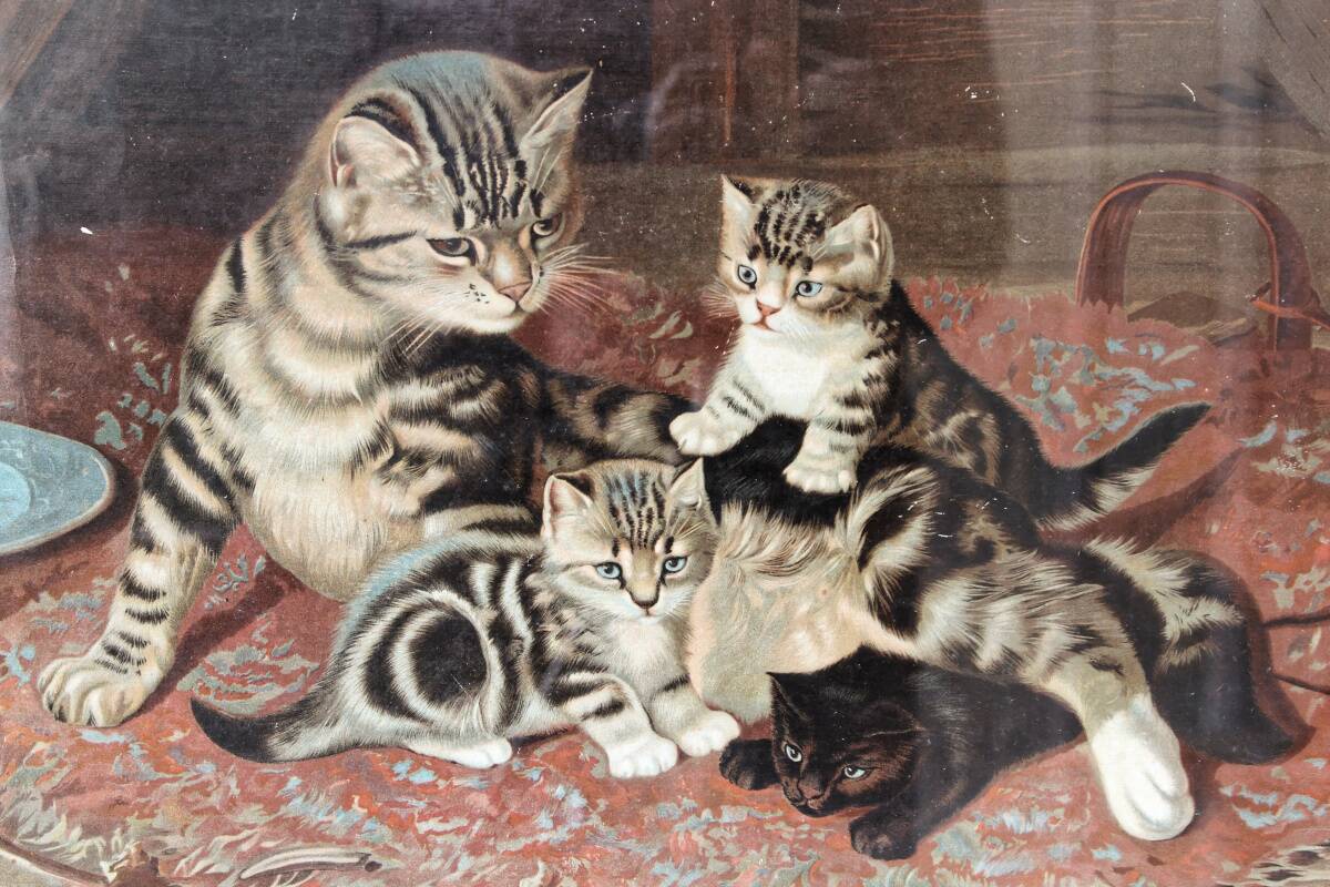 Pair of dog and cat chromolithographs, 19th century