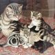 Paire de chromolithographies chiens et chats, 19ème siècle