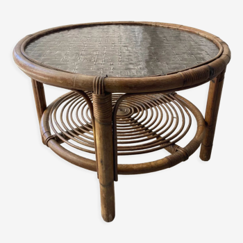 Vintage rattan round coffee table