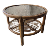 Table basse ronde en rotin vintage