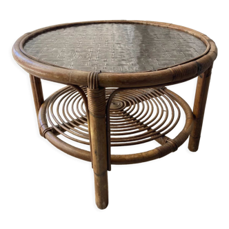 Table basse ronde en rotin vintage