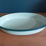 Plat ovale métal émaillé vert eau liseré