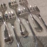 10 silver-plated oyster forks by Ravinet Denfert, shell-shaped goldsmith