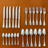 Christofle crossed ribbons, cutlery set for 6 people in new condition, 24 pieces.