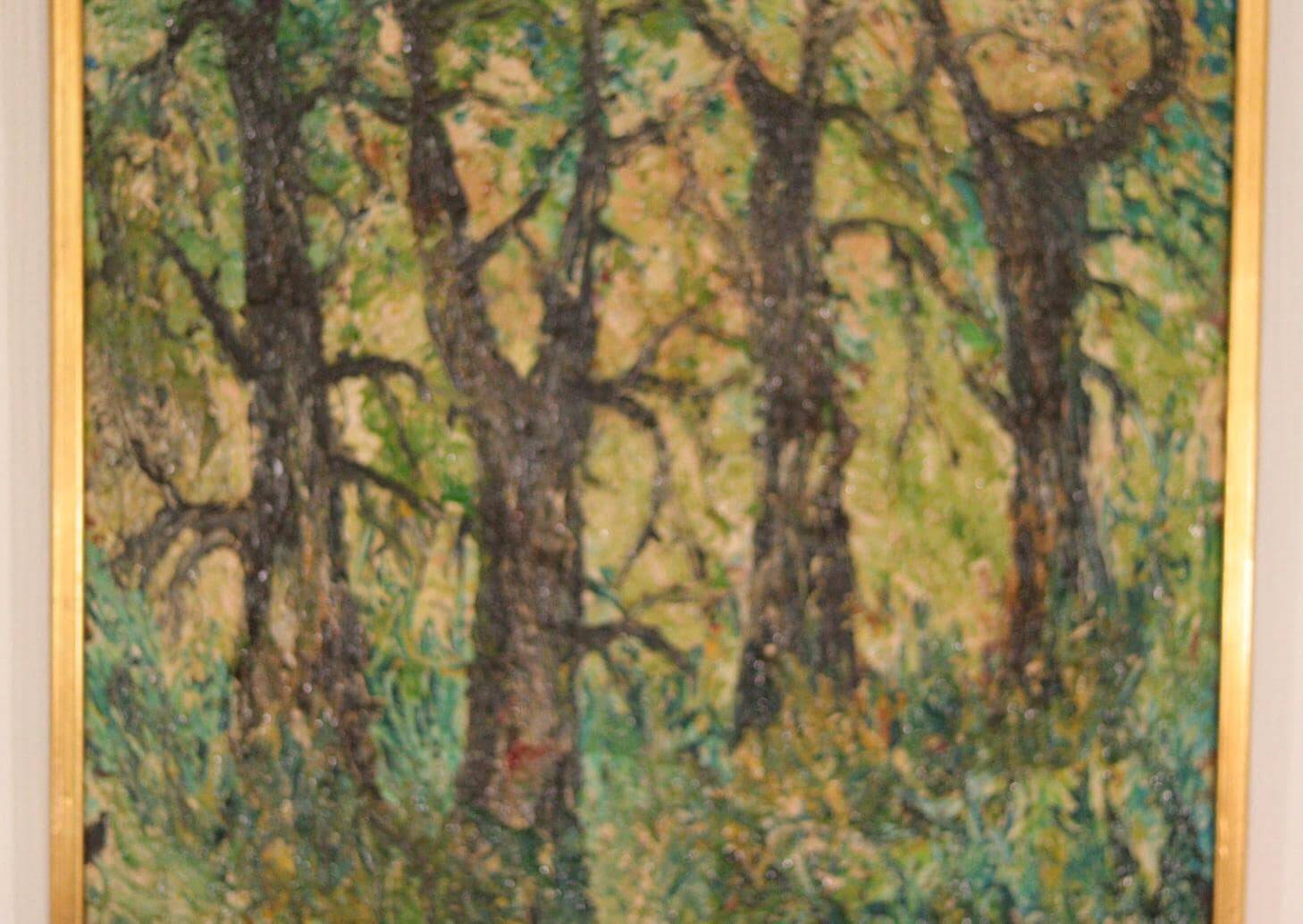 Original Mid Century Swedish Oil on Panel – “Textured Forest” by Stig Allan