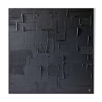 Tableau peinture abstraite monochrome minimaliste noir