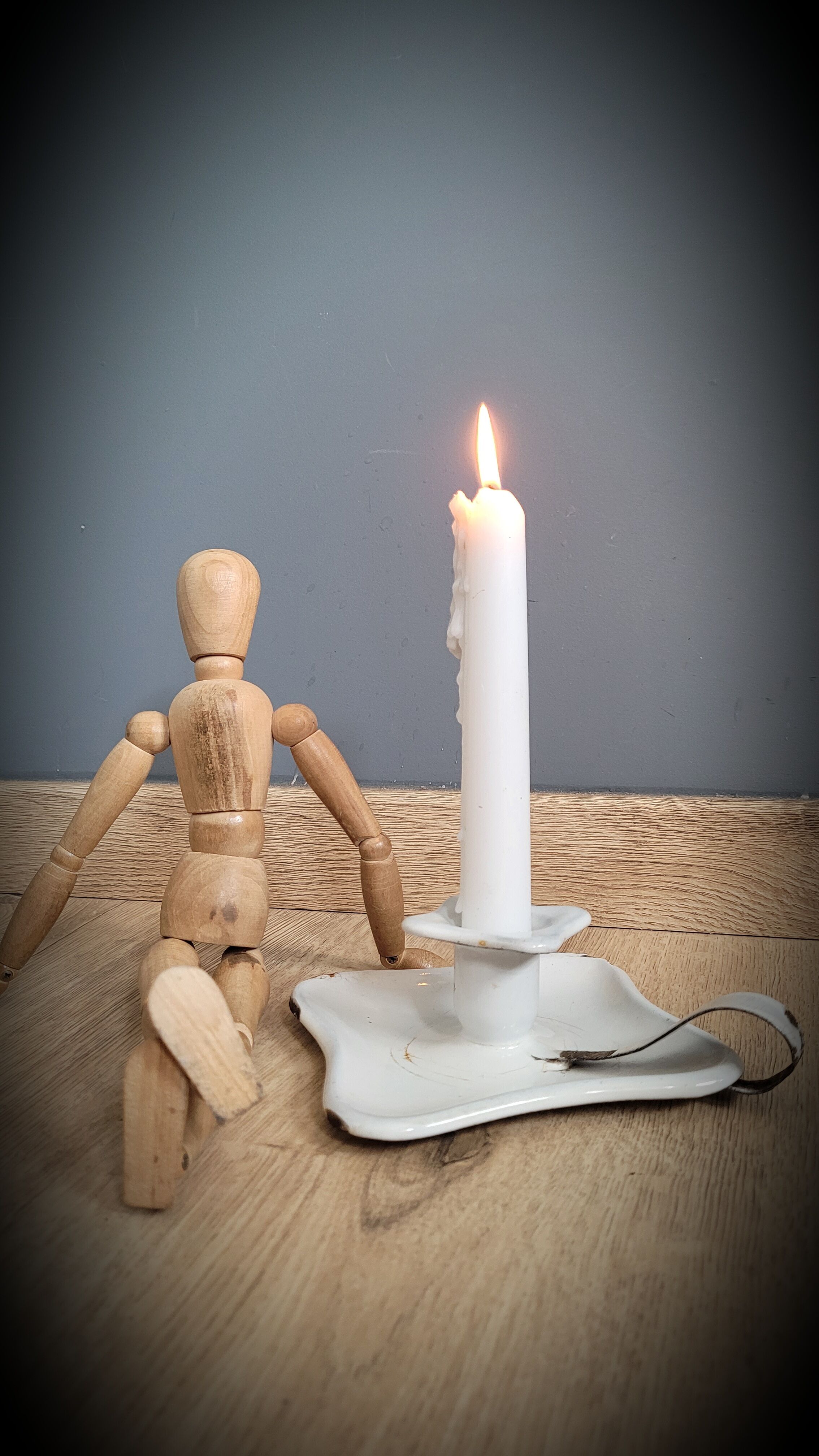 Square white enamel candle holder