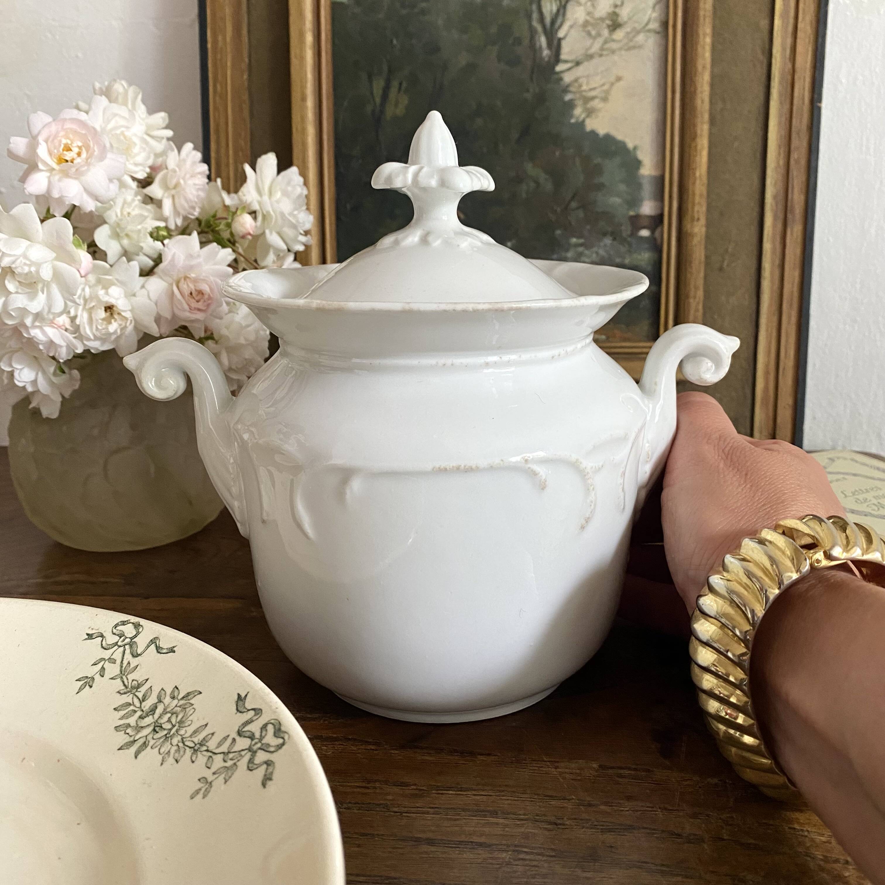 Antique sugar bowl or porcelain pot