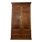 Antique solid wood wardrobe, rustic, with drawers and original key.