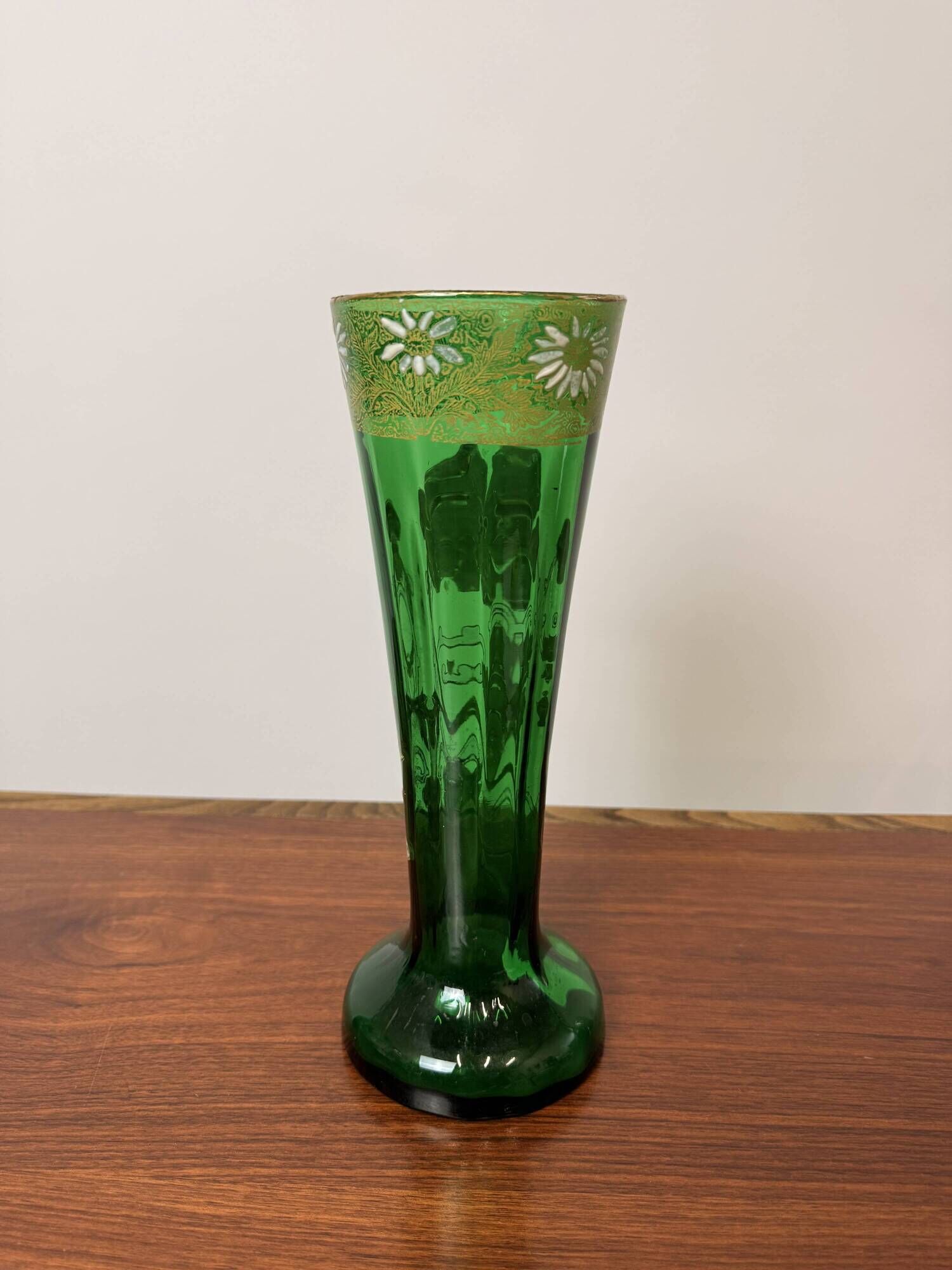 Antique Legras vase – Emerald green glass with floral gold enamel – Art Nouveau