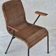 Pair of Swiss stackable rattan and iron dining elbow chairs, G Legler 1960s