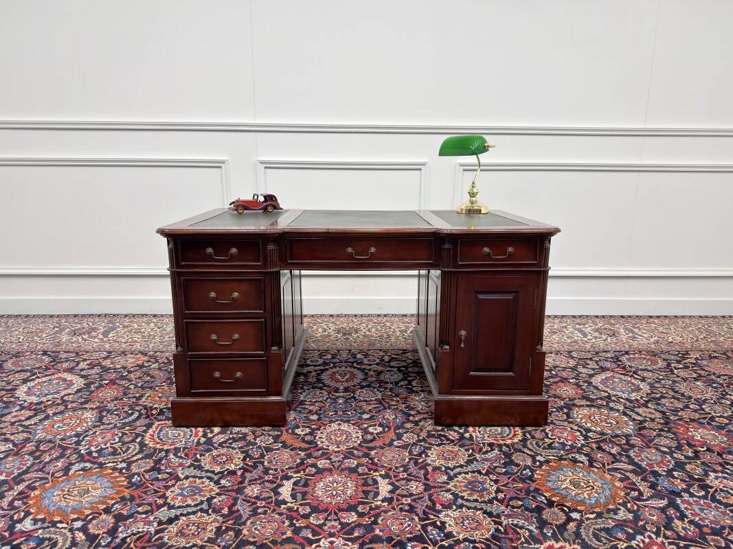 Classic English Partner Desk Green Leather