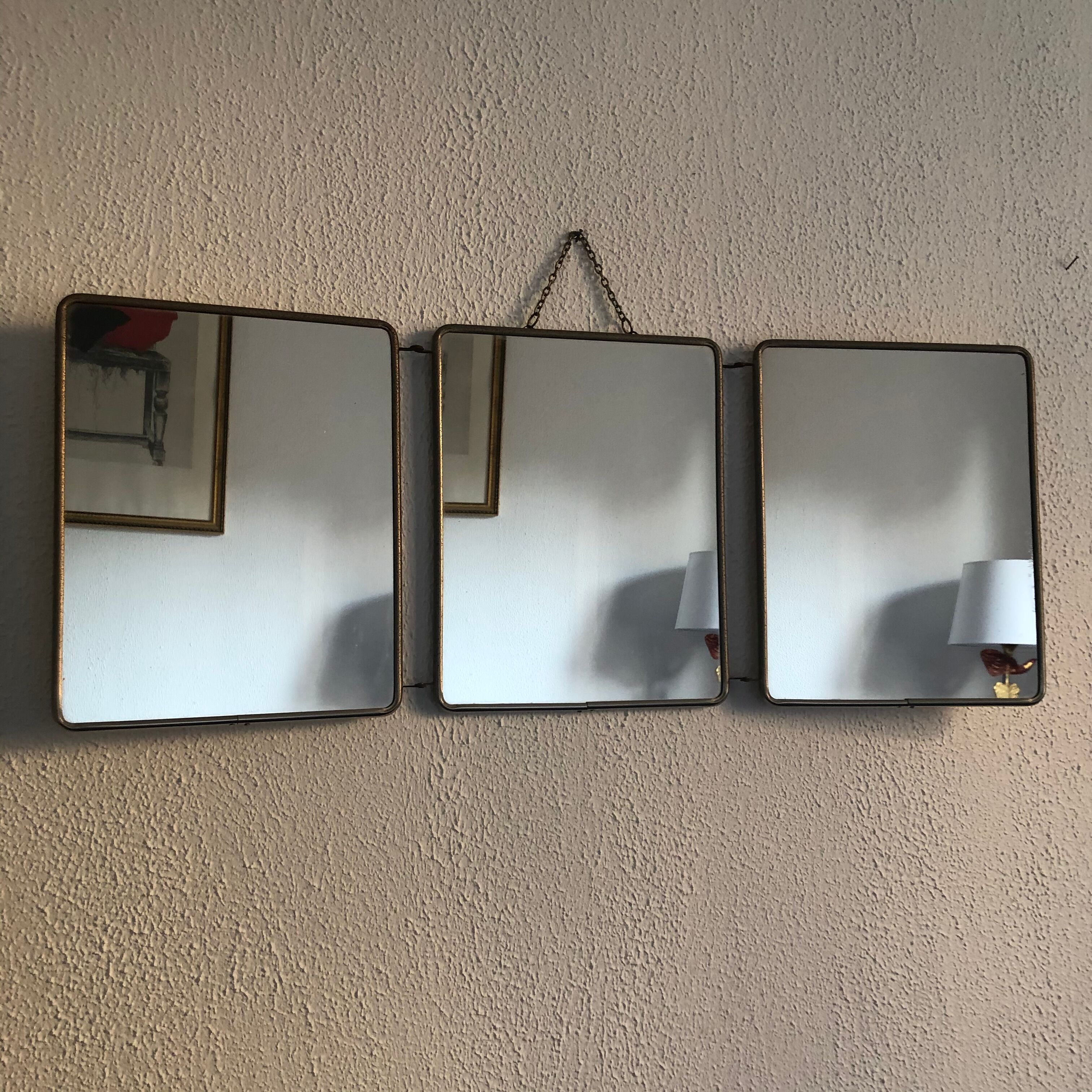 Mirror triptych barber ivory vintage 1960 - 30 x 77 cm