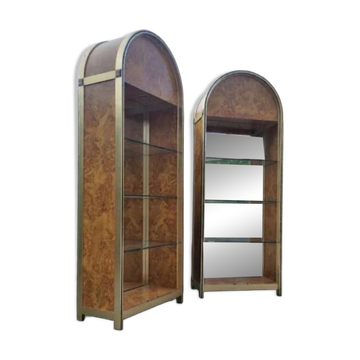 Pair of display cabinets 1970 Vintage Elm Burl