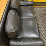 Vintage black leather 2-seater sofa from the 70s by Edelhard Harlis – 180 cm