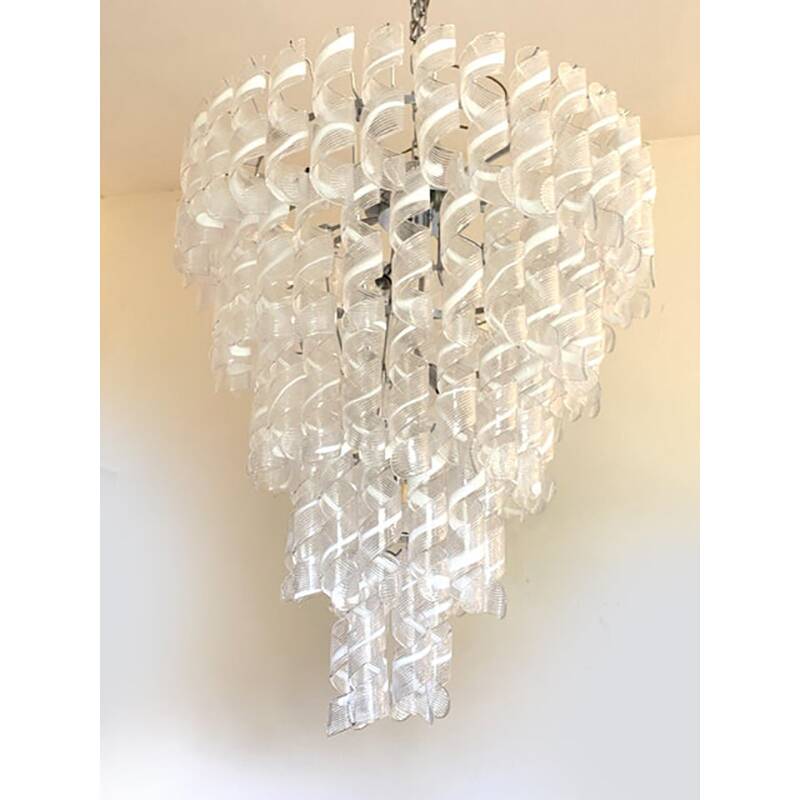 Transparent and White “Ricci” Murano Glass Chandelier
