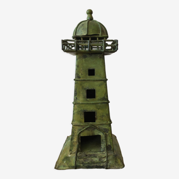 Ancien phare en métal patiné années 60 marine