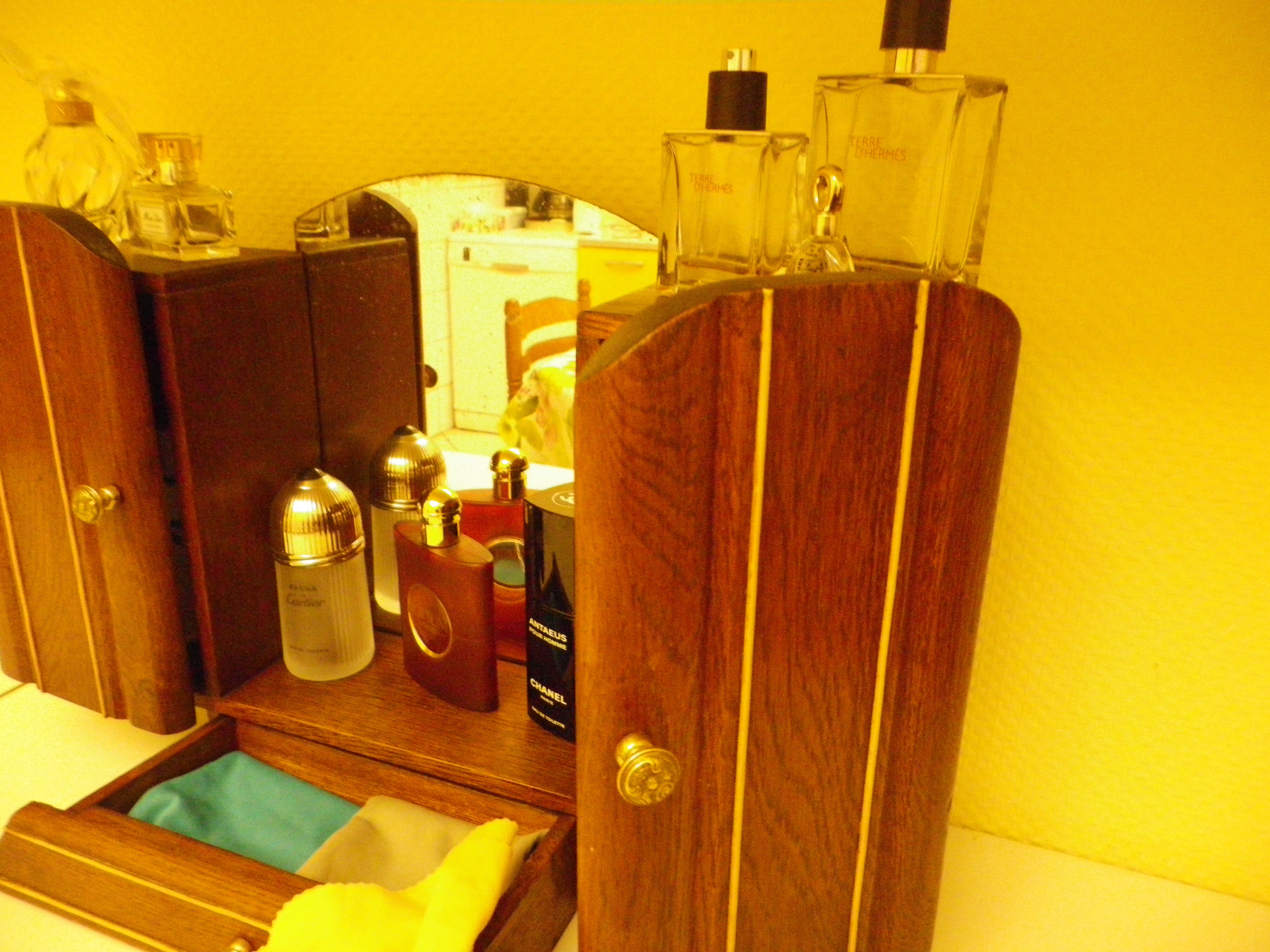 Art Deco extra furniture 1920/1940 to install or fix, wooden, central mirror, 2 doors, 1 drawer