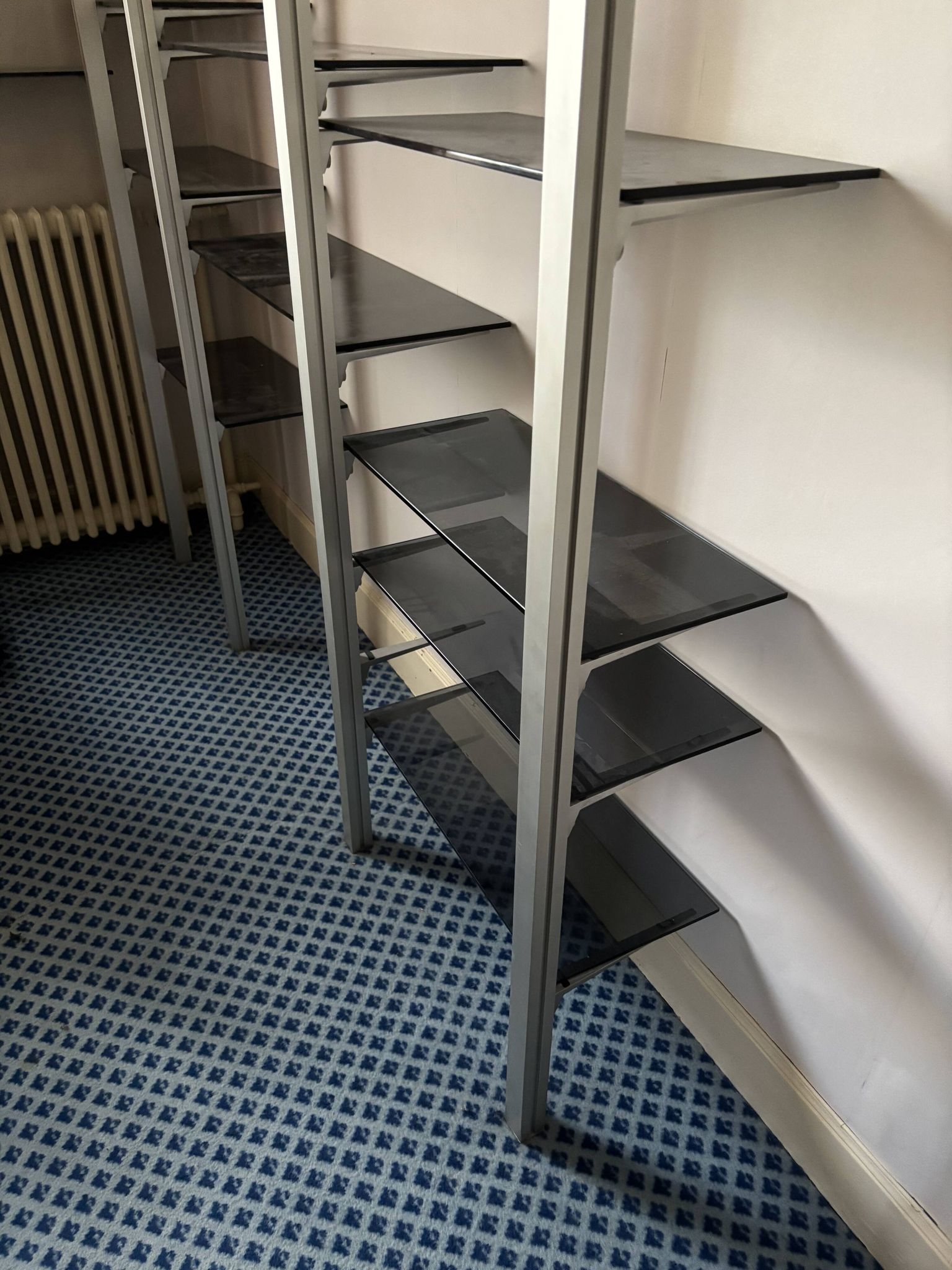 Modular library TECHNAL vintage 1975 aluminium and smoked glass