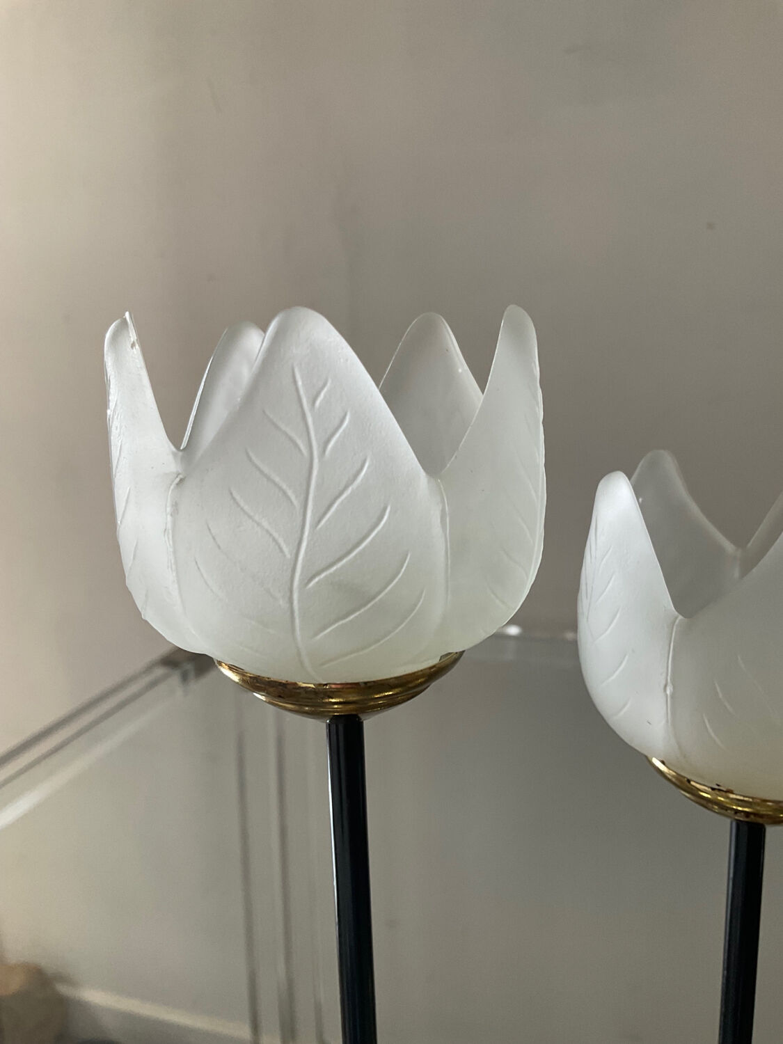 Trio of glass and metal candle holders