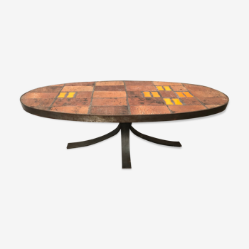 Tiled coffee table of the 70s for Roche et Bobois