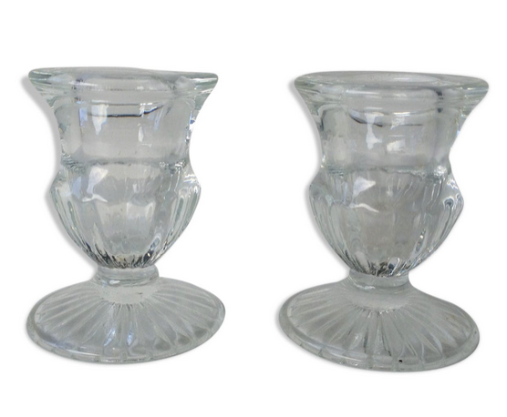 Duo of old glass candlesticks