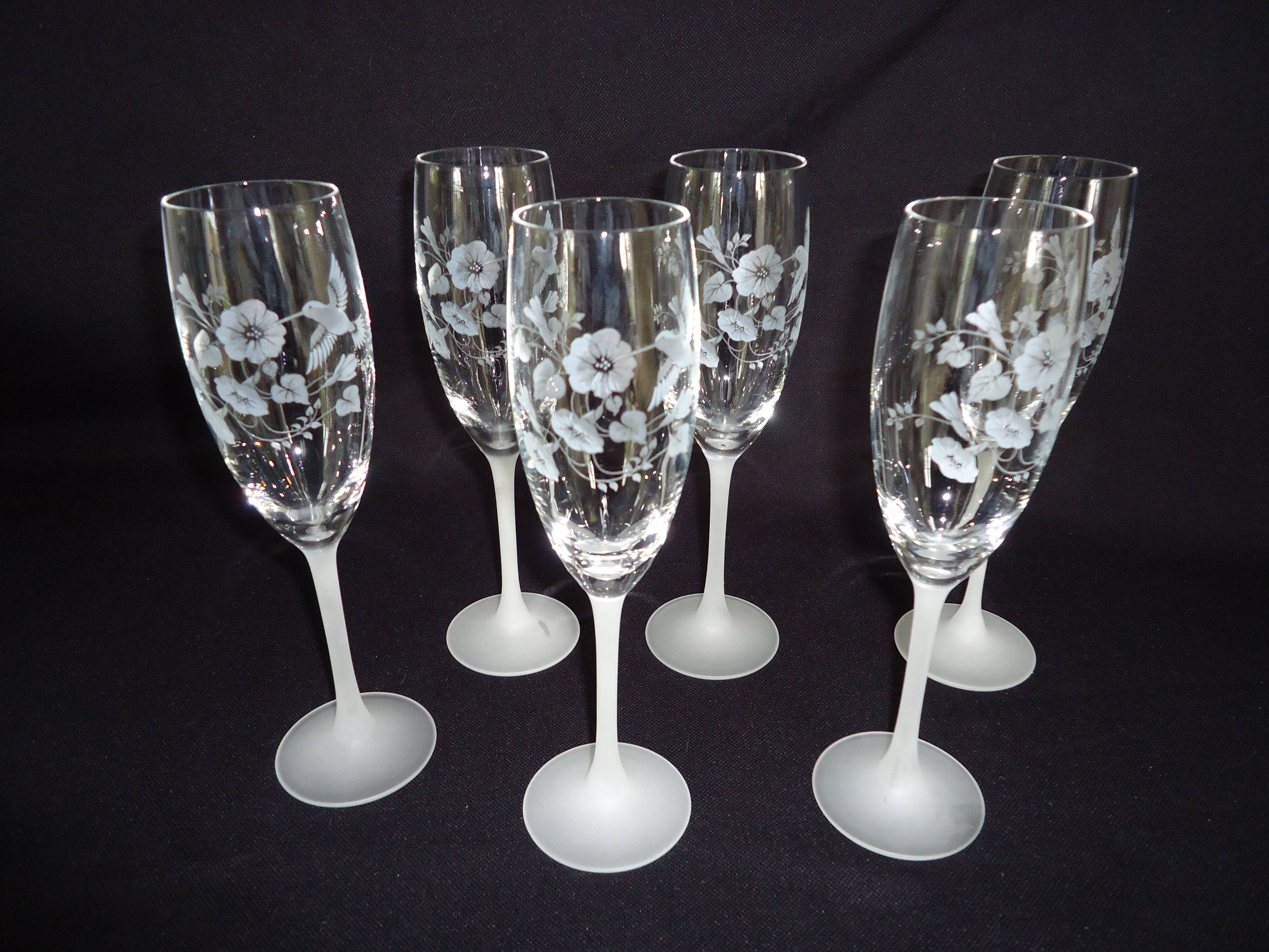 AVON crystal champagne flutes, engraved