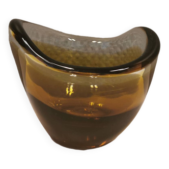 Glass vase in multiple layers of glass, in translucent, amber, yellow colours and shades.
