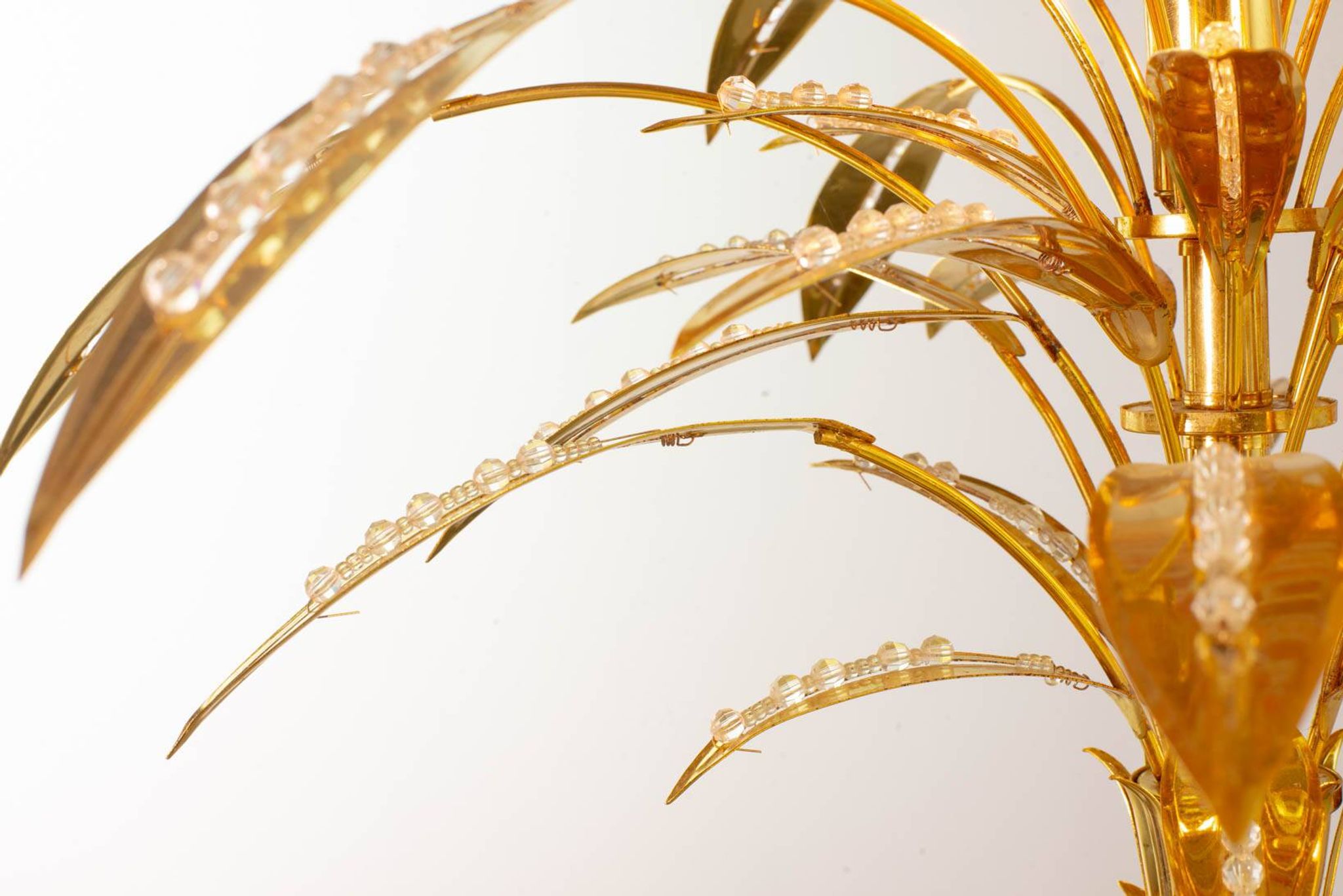 Exquisite Italian Golden Palm Tree Floor Lamp with 3 Sparkling Branches 70s