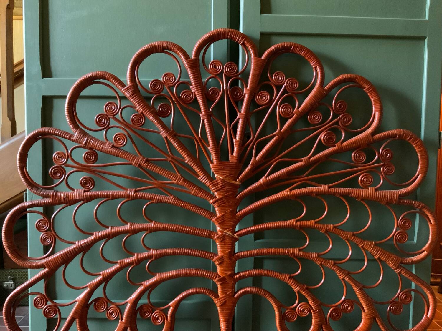 Peacock rattan headboard