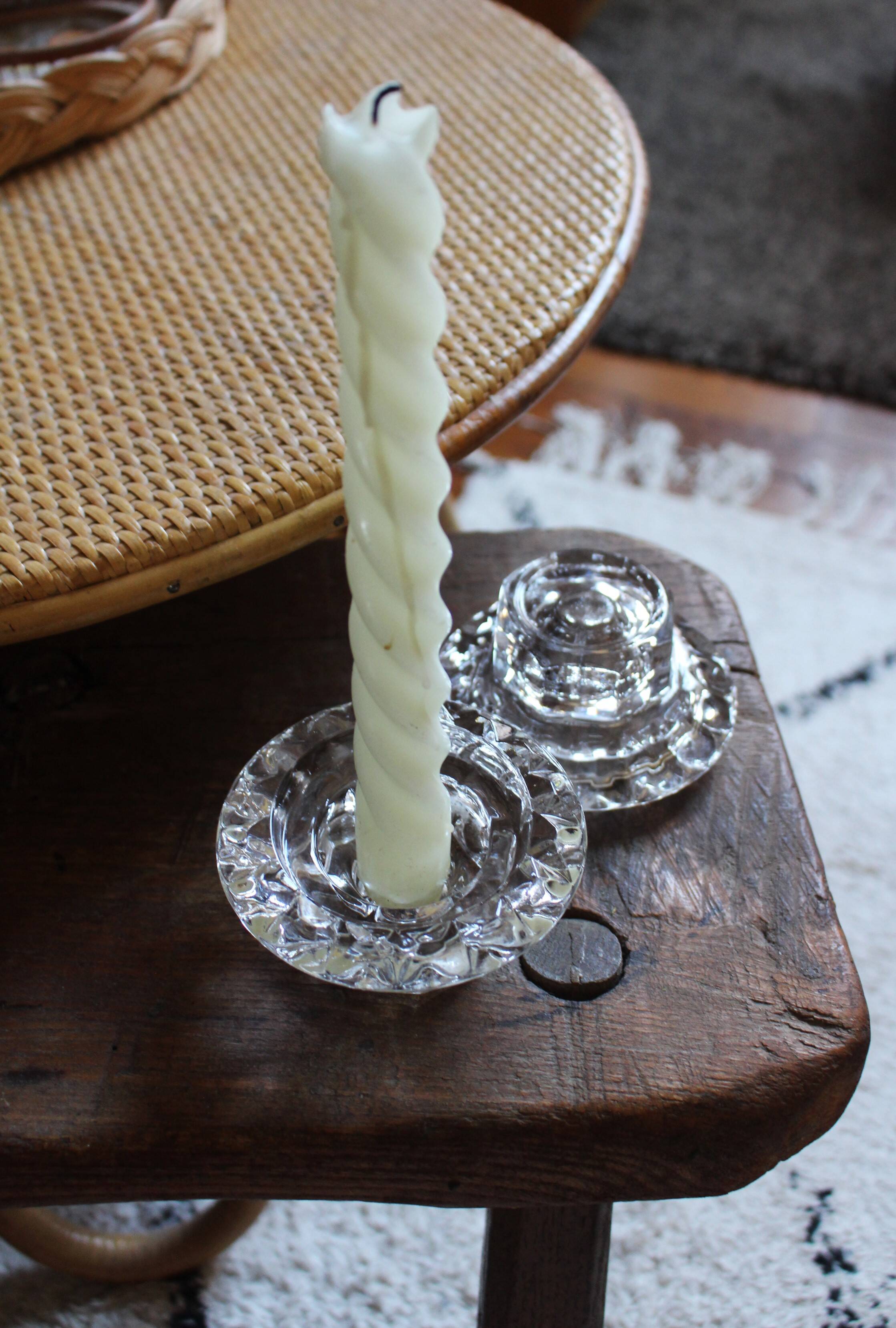 Pair of chiseled glass candlesticks Arc France