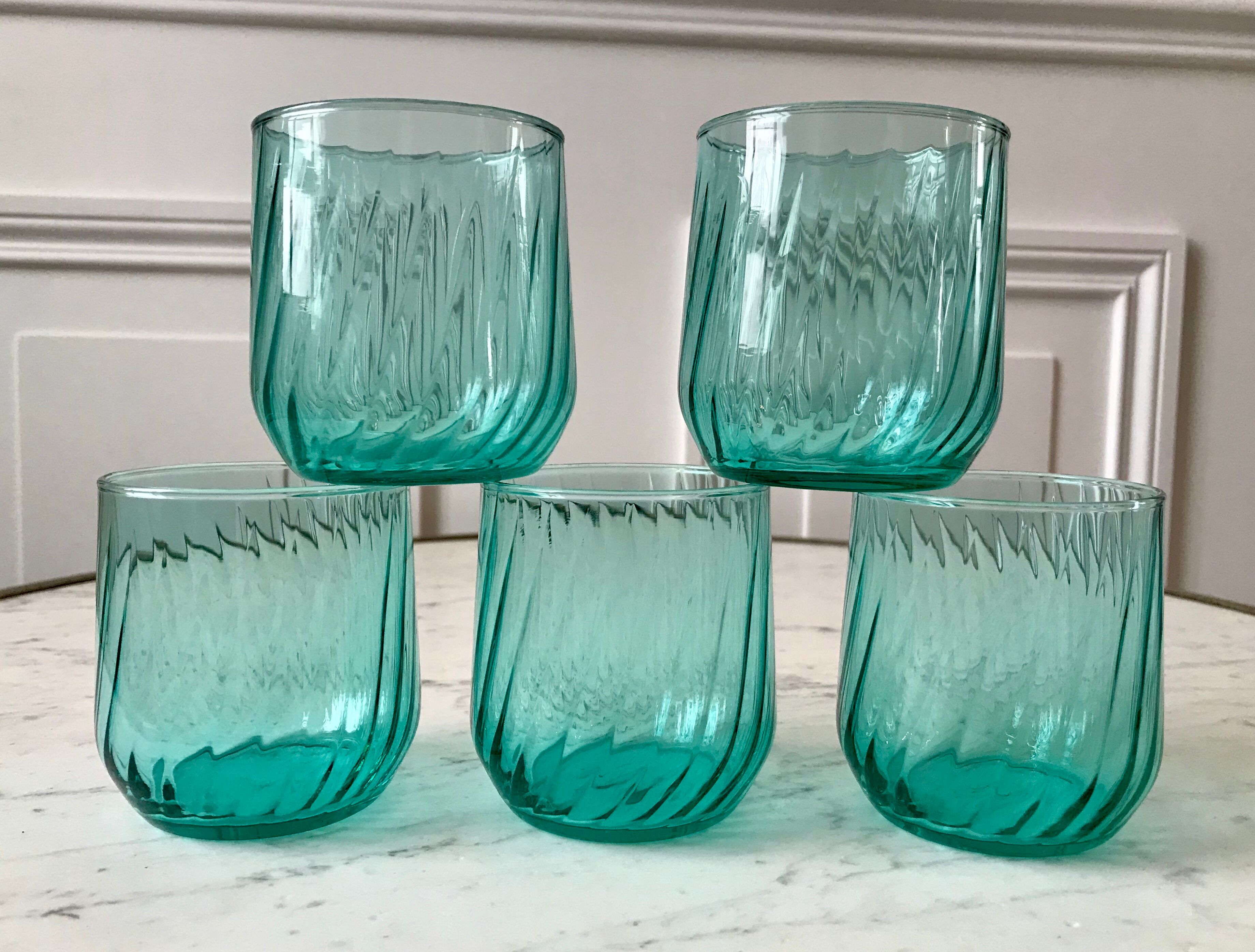 Set of 5 water green water glasses 50s
