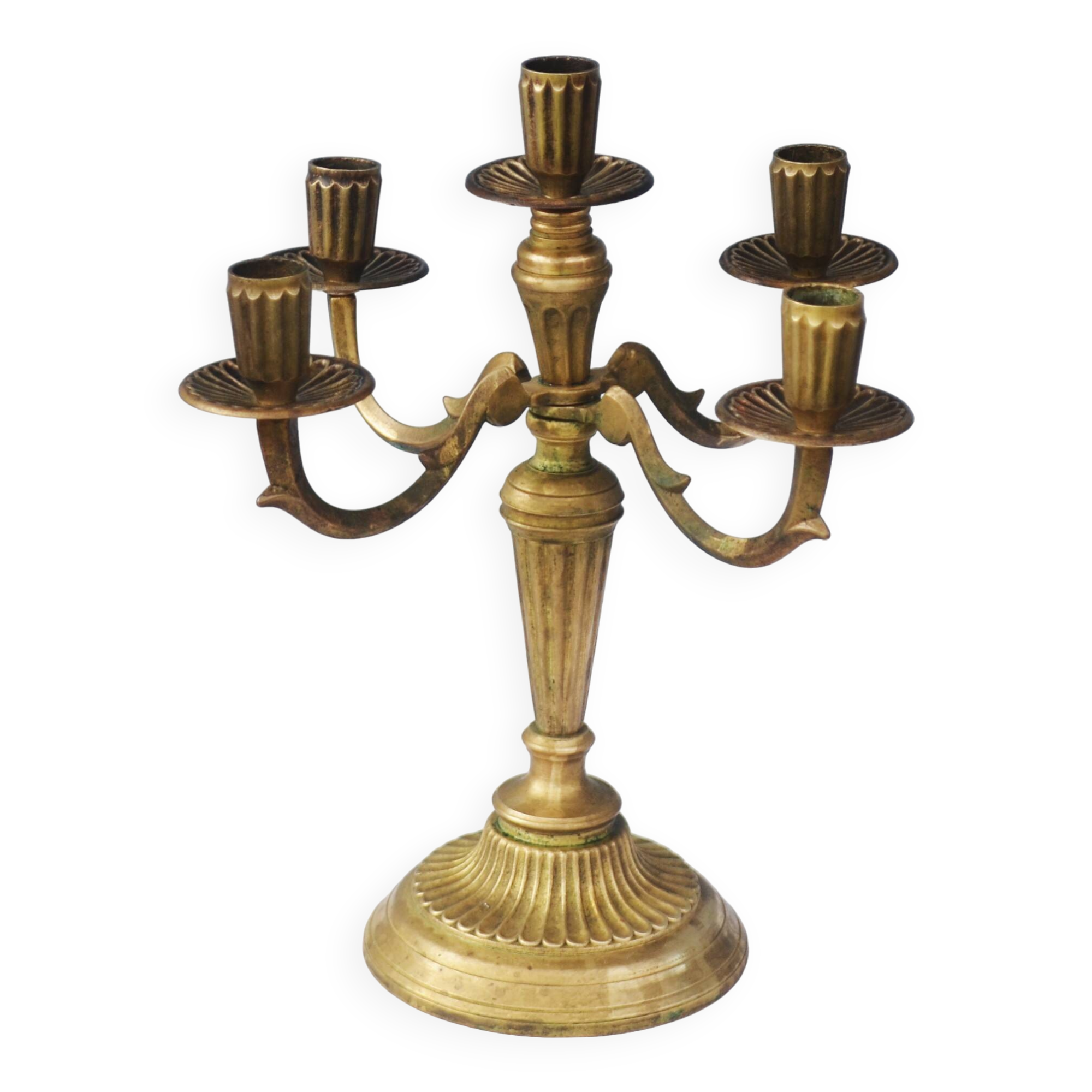 Solid brass candle holder with 5 candles and 4 arms