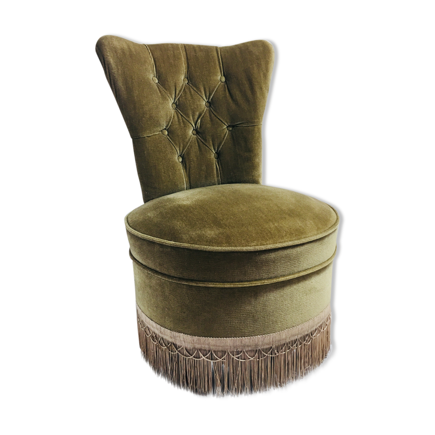 Fauteuil crapaud vintage à frange