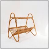 Vintage rattan magazine rack, Netherlands, 1960s